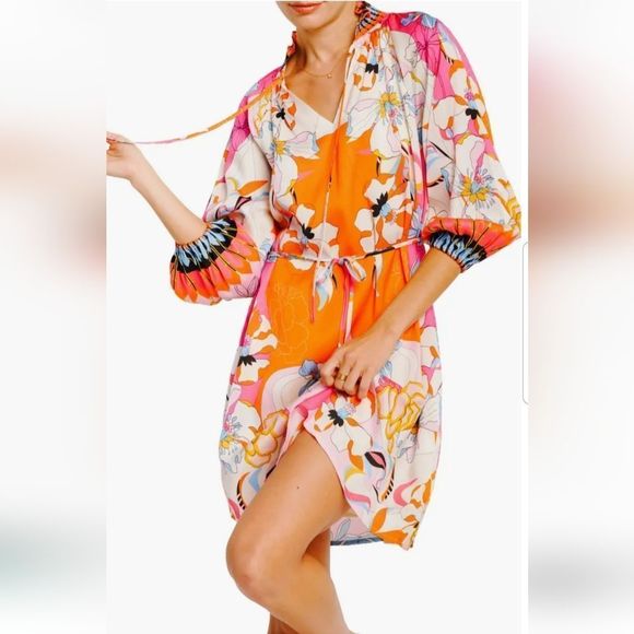 Drea Floral Print Long Sleeve Mini Dress By Ciebon NWT SZ. Small No Belt - Picture 1 of 8